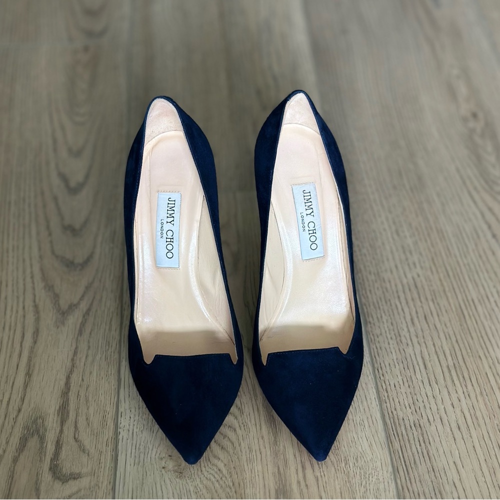 Jimmy Choo Navy Blue Suede Pointed Toe Stiletto Pumps | Size 39 | US 9